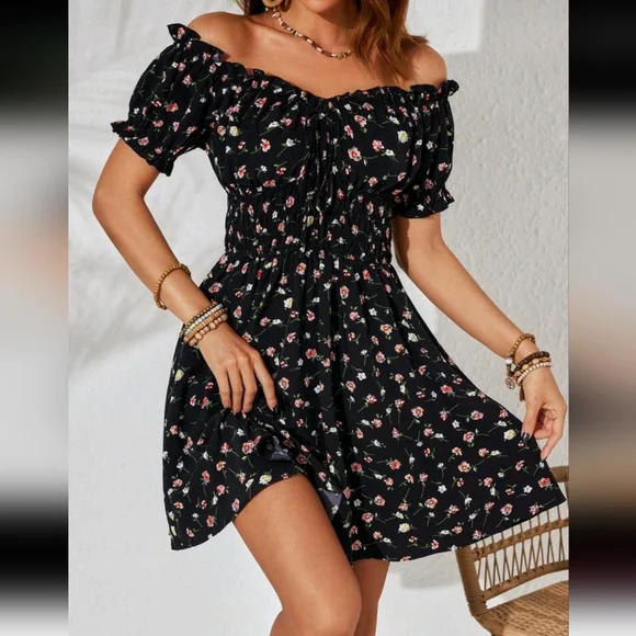 Resort Style Off Shoulder Ruffle High Waist Summer Beach Women's Dress - Picture 4 of 4